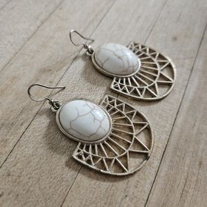 Gold and White Stone Earrings
